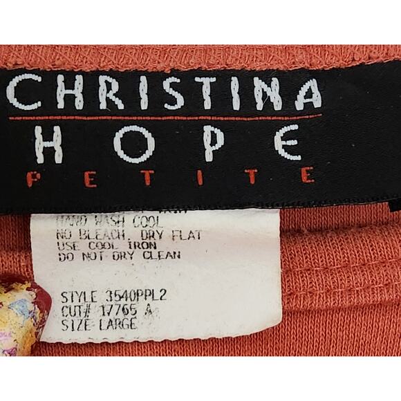 Christina Hope Petite Orange Round Neck Gold Studs Top Large Lightweight Stretch - Picture 5 of 6